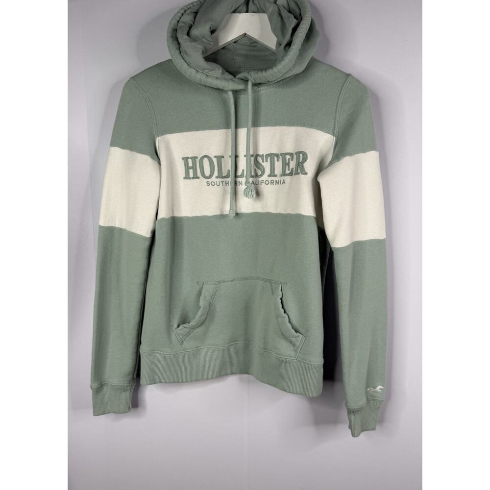 Hollister‎ Hoodie Sweatshirt Womens Sz XS Green White Rugby Stripe Spell Out
